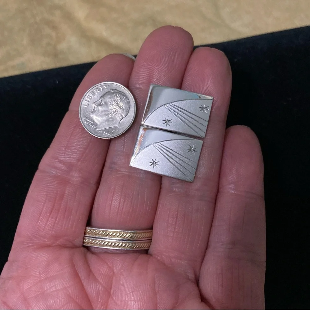 Vintage Sterling Silver brushed/high polish starburst rectangular cuff links